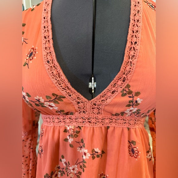 Abercrombie & Fitch Boho Print Dress Sz M Coral Floral Romantic Fall FAIRYCORE - Picture 4 of 10
